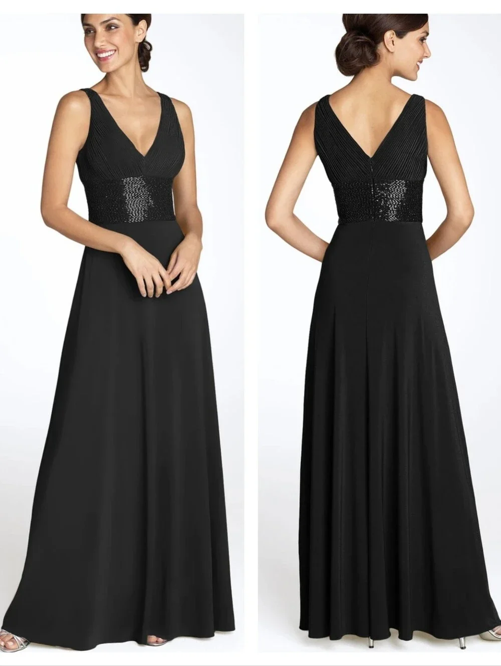 JS Boutique Beaded Waist Jersey Gown Size 2 Black Wedding Guest Gala Ball